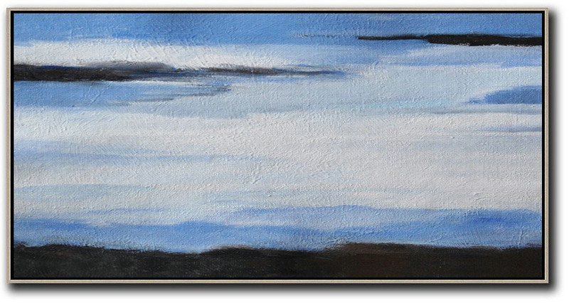 Handmade Extra Large Contemporary Painting,Hand Painted Panoramic Abstract Painting,Modern Canvas Art,White,Blue,Black.etc